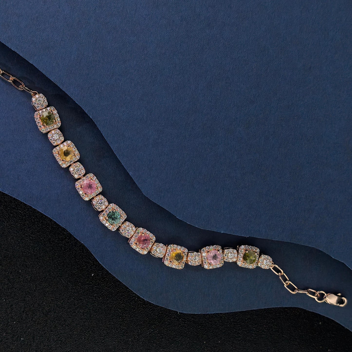 Delicate Rose Gold Plated 925 Silver Jewelry Natural Tourmaline Bracelet