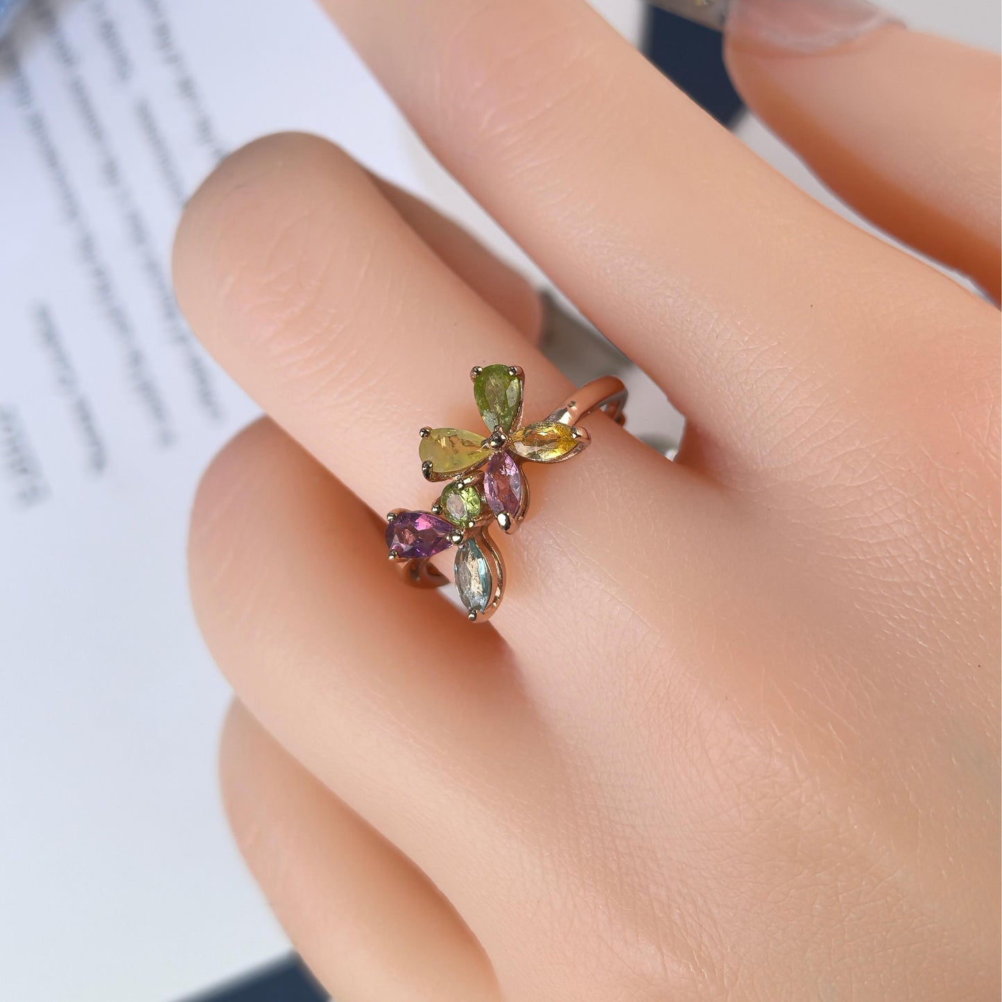 Exquisite Rose Gold Plated Silver 925 Jewelry Natural Tourmaline Ring