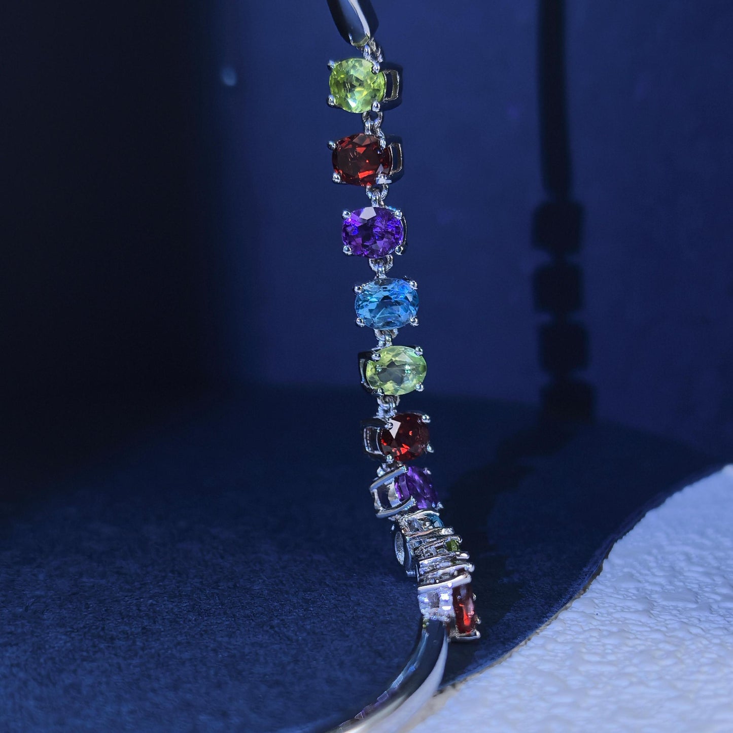 Exquisite Rhodium Plated Silver 925 Jewelry Multiple Natural Gemstone Bracelet