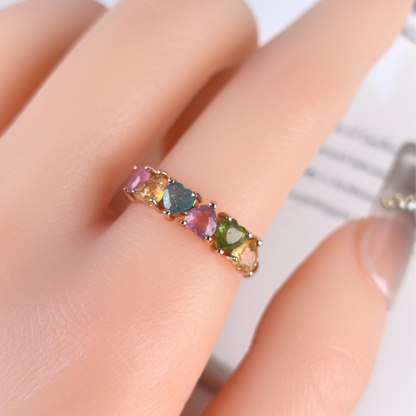 Charming Rose Gold Plated Silver 925 Jewelry Natural Tourmaline Ring