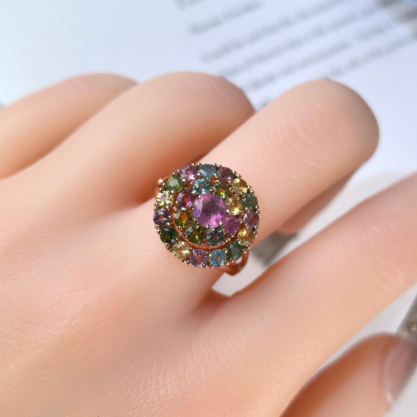 Delicate Rose Gold Plated Silver 925 Jewelry Natural Tourmaline Ring