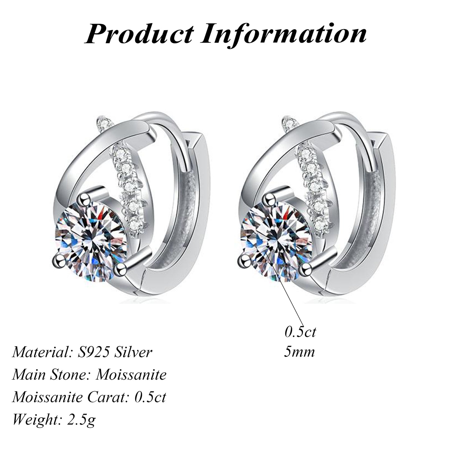 S925 Sterling Silver Cross Water Drop 0.5 Carat Round Cut Moissanite Earrings Female