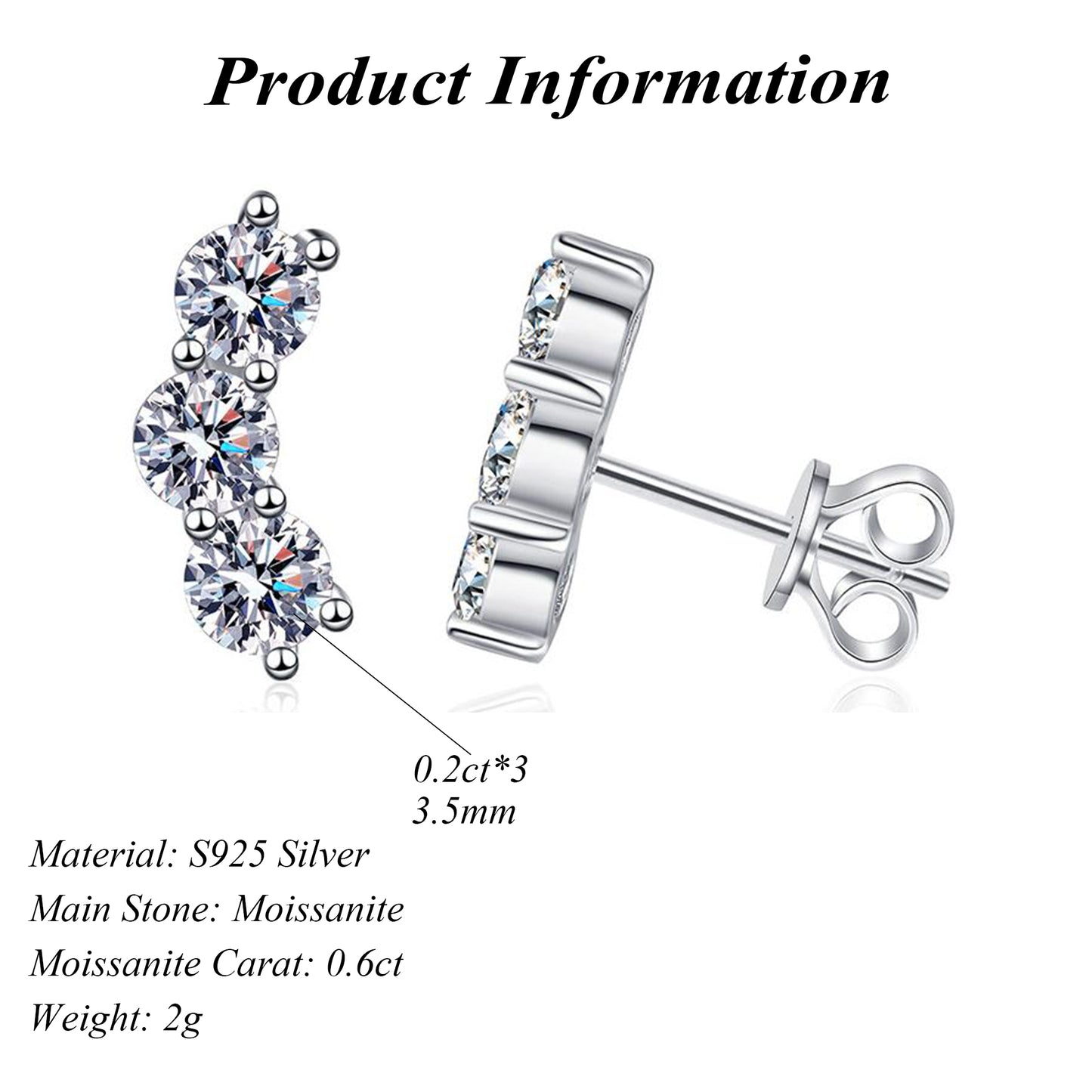 Elegant Smile S925 Sterling Silver Round Cut Moissanite Earrings 0.6ct