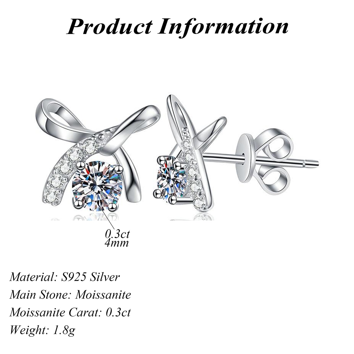 GRA Certificate Round Cut Moissanite Earrings 0.3ct