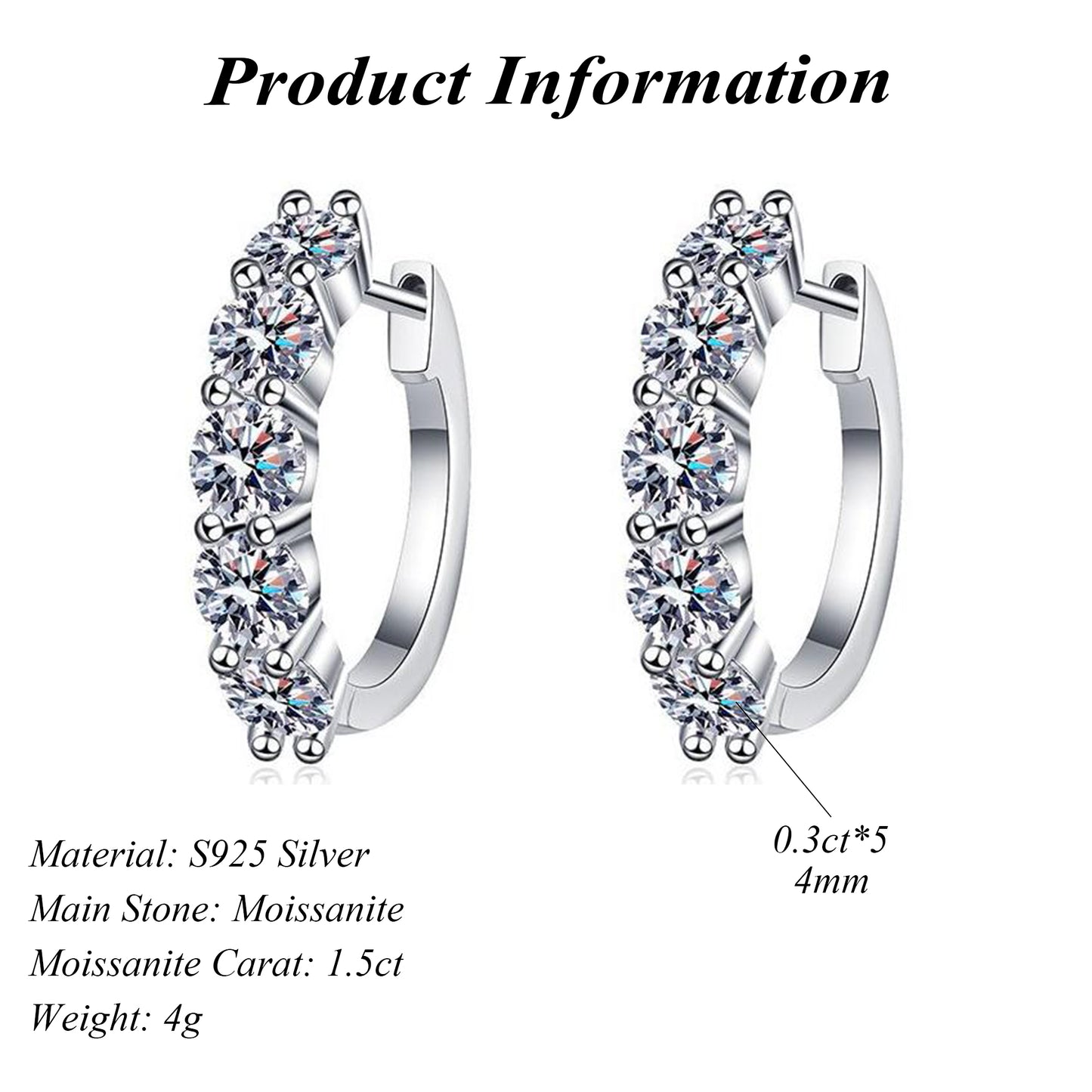 Elegant S925 Sterling Silver DEF Round Cut Moissanite Earrings 1.5ct