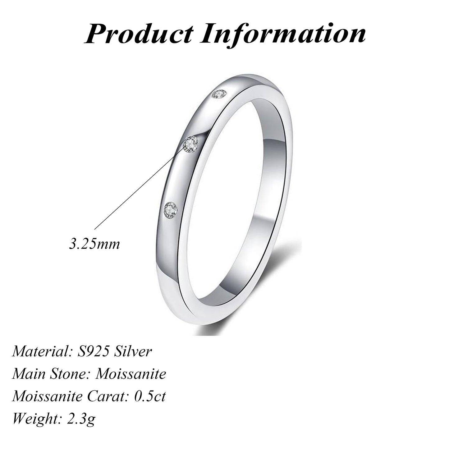 925 Sterling Silver Round Cut Moissanite Ring 0.5ct Platinum Rhodium Plated