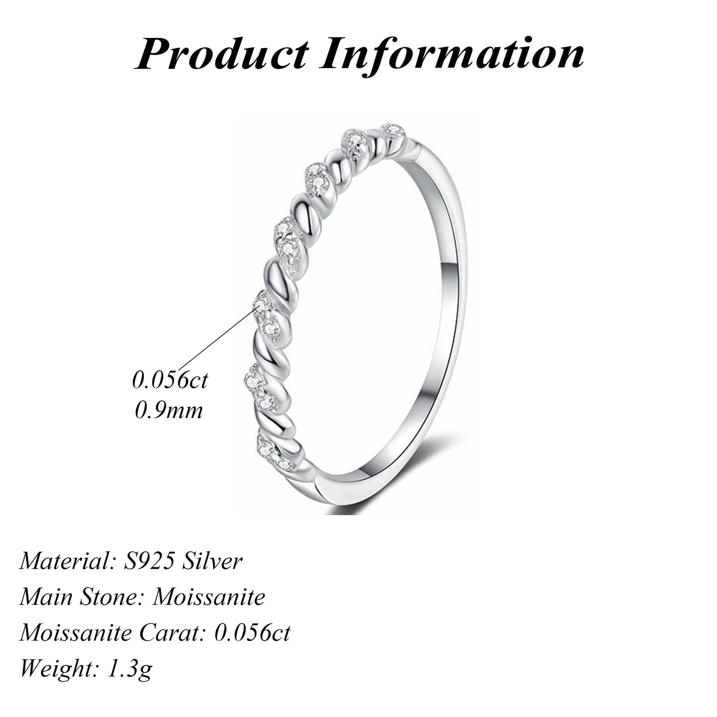 Simple S925 Silver Moissanite Twisted Ring Band for Daily Wear
