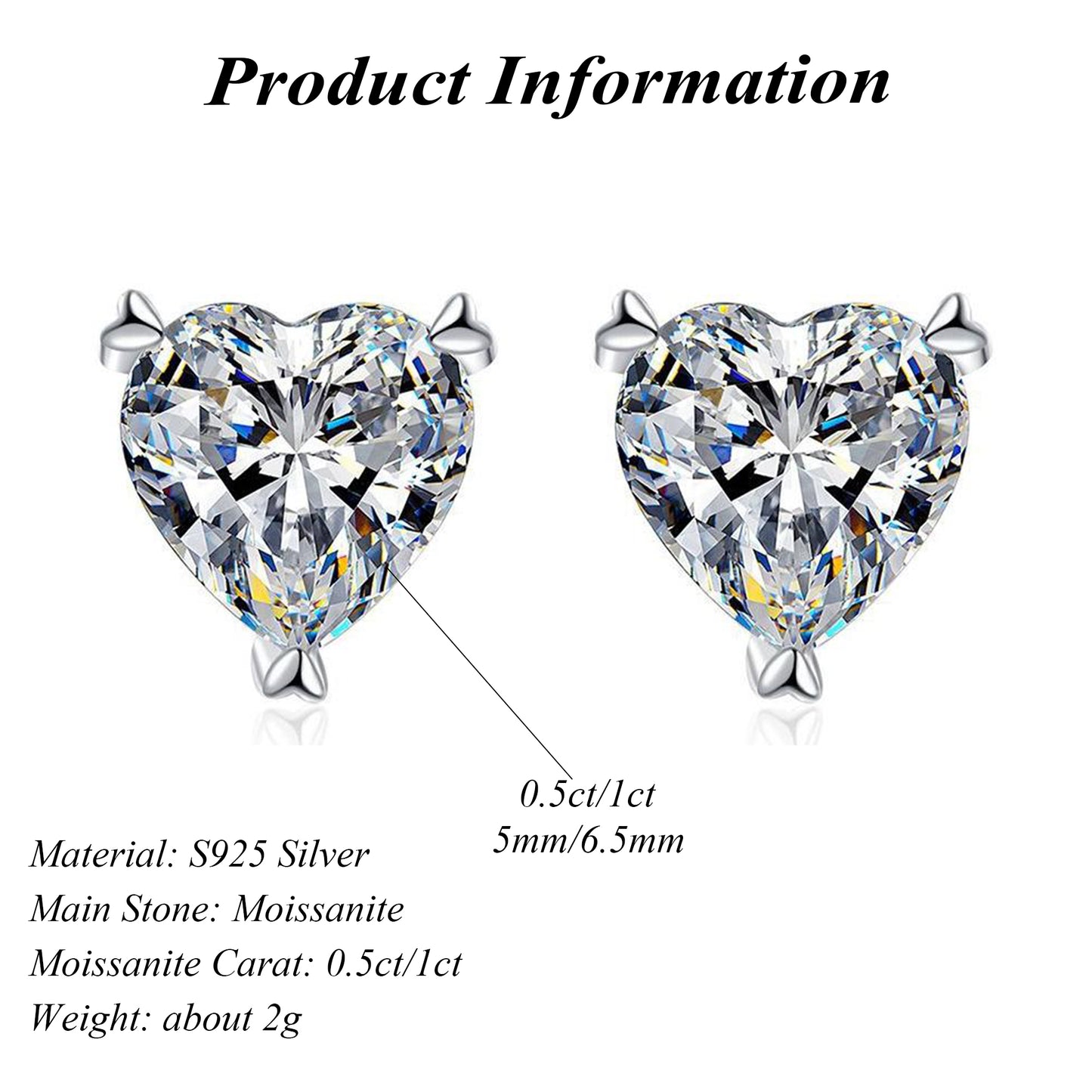 Wholesale Trendy 0.5ct 1ct Heart Cut Moissanite Earrings Stud 925 Sterling Silver Moissanite Jewelry Moissanite Stud Earrings
