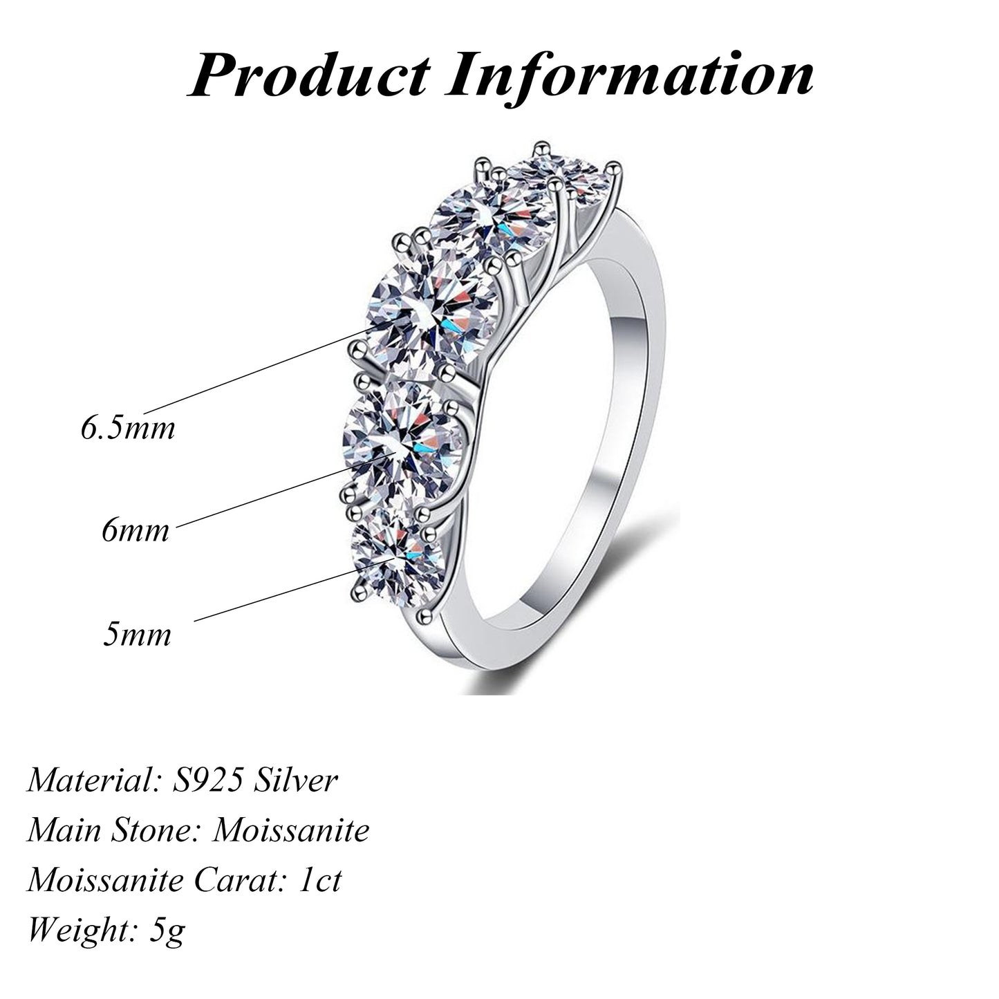 S925 Sterling Silver DEF Round Cut Moissanite Proposal Ring 3.6ct