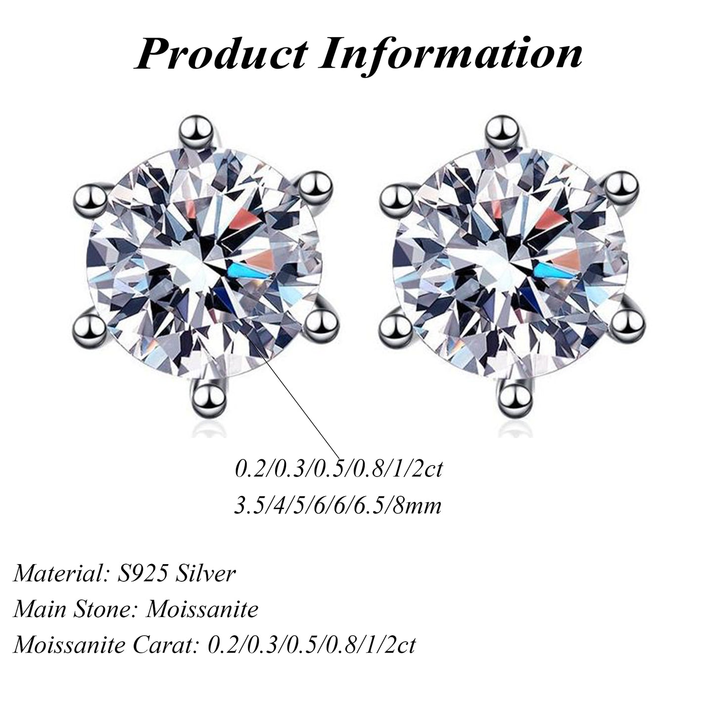 Wholesale Round Cut Moissanites Earrings S925 Sterling Silver VVS D Color Fine Jewelry for Men and Women 0.2/0.3/0.5/0.8/1/2ct
