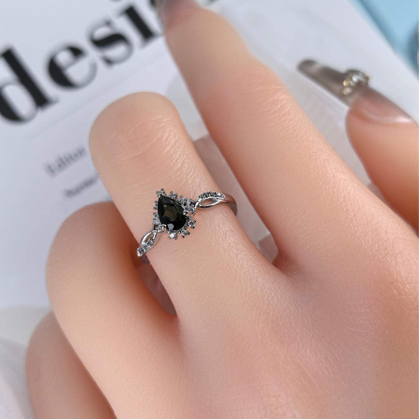 Gorgeous Rhodium Plated 925 Silver Jewelry Natural Tourmaline Ring