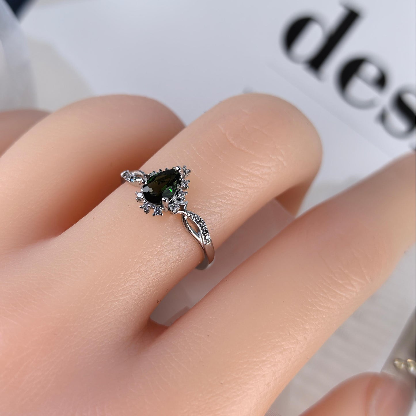 Gorgeous Rhodium Plated 925 Silver Jewelry Natural Tourmaline Ring