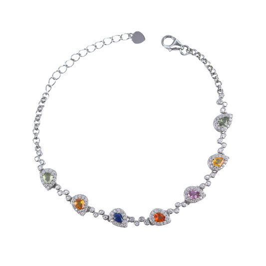 Elegant Rhodium Plated Silver 925 Jewelry Natural Rainbow Sapphire Bracelet