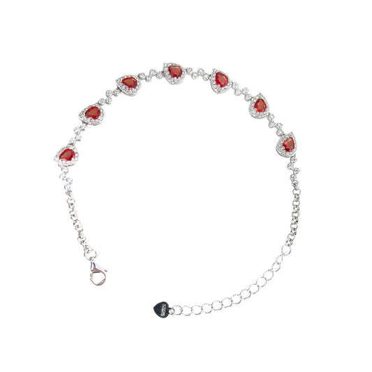Gorgeous Rhodium Plated 925 Sterling Silver Natural Ruby Bracelet