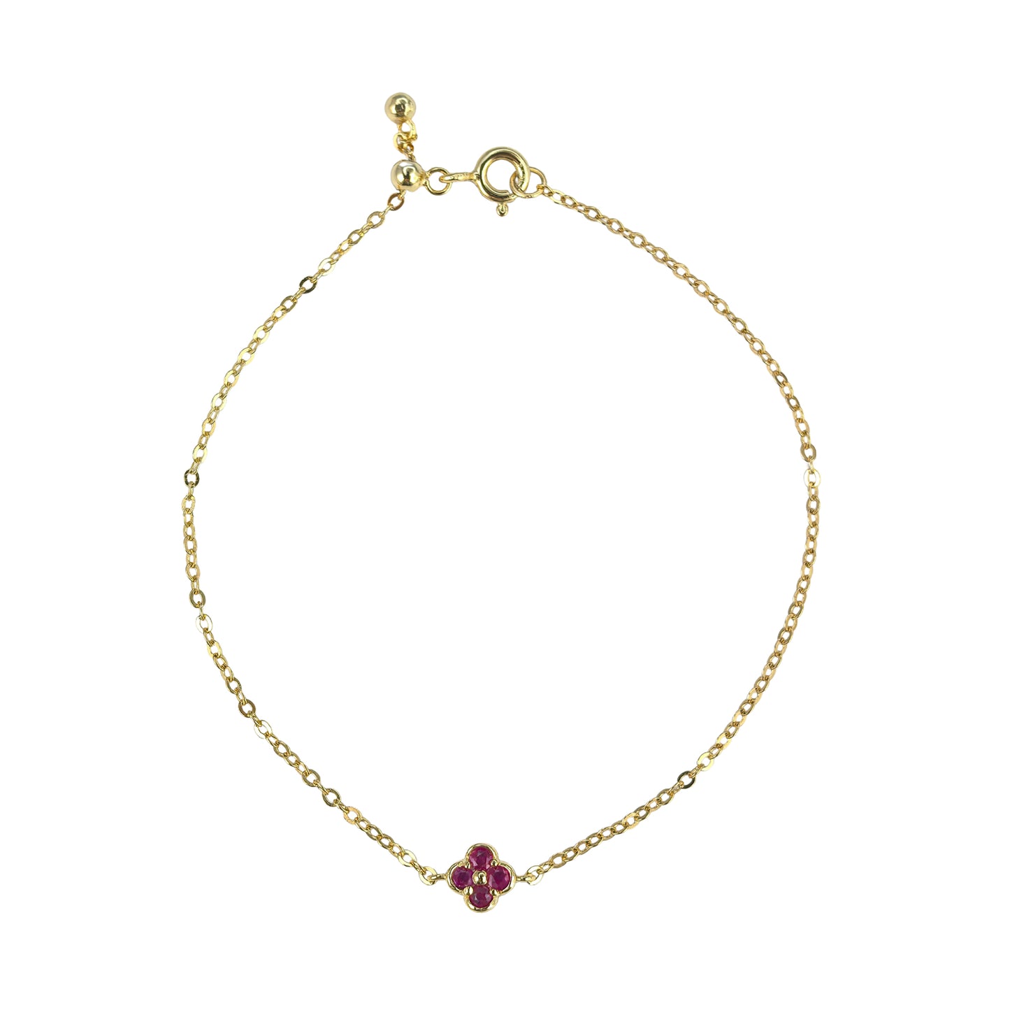 Delicate 18K Gold Plated Silver 925 Jewelry Natural Ruby Four Leaf Clover Bracelet