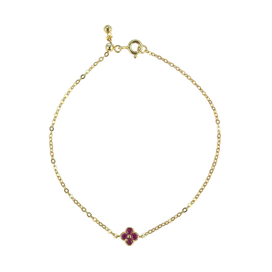 Delicate 18K Gold Plated Silver 925 Jewelry Natural Ruby Four Leaf Clover Bracelet