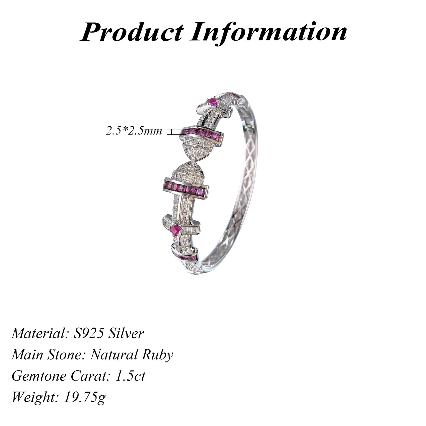 Luxurious 925 Silver Fine Bangle Jewelry Rhodium Plated with Natural Ruby