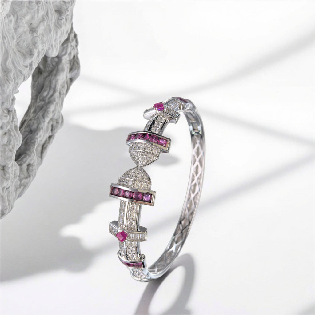Luxurious 925 Silver Fine Bangle Jewelry Rhodium Plated with Natural Ruby