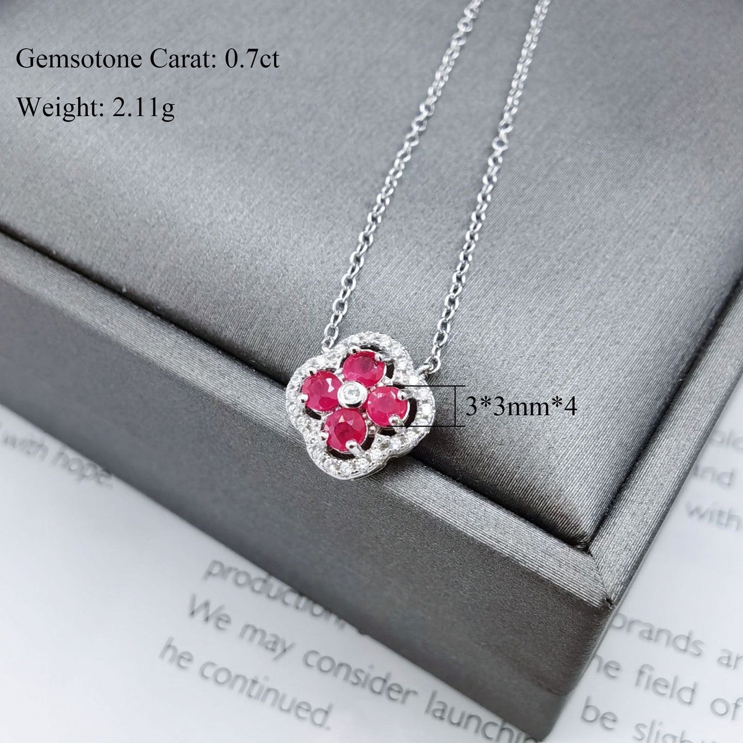 Noble Rhodium & Silver 925 Fine Jewelry Necklace Natural Ruby Four Leaf Clover
