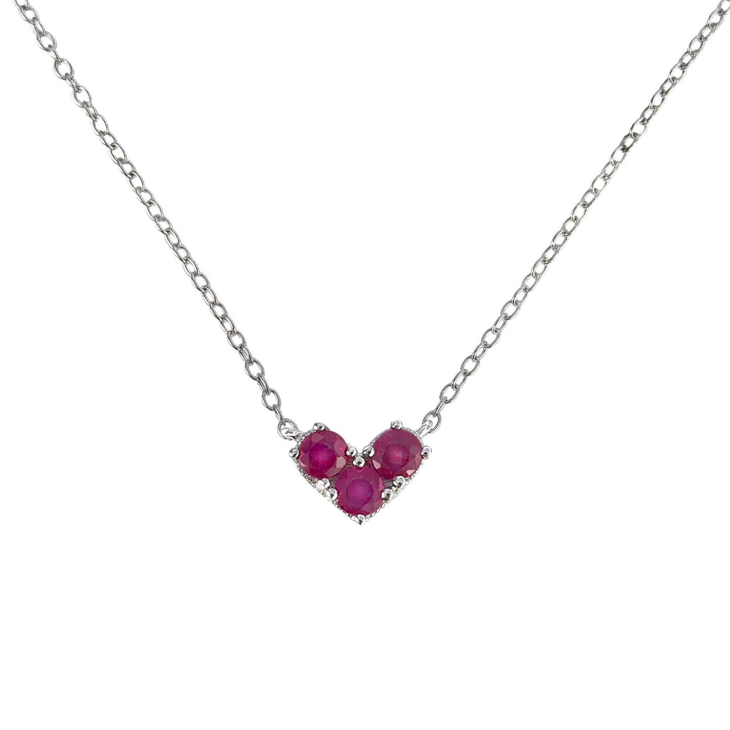 Delicate Rhodium Plated 925 Silver Jewelry Natural Ruby Necklace