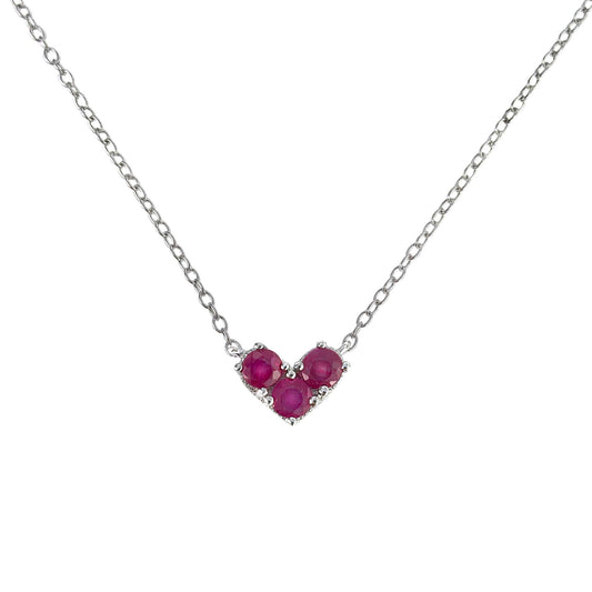 Delicate Rhodium Plated 925 Silver Jewelry Natural Ruby Necklace