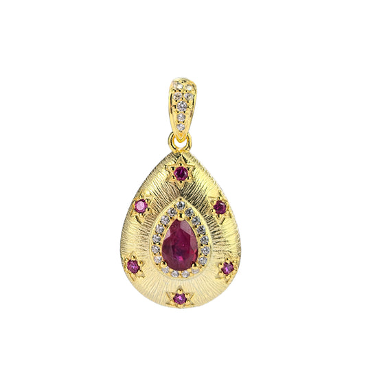 Noble 18K Gold Plated 925 Silver Jewelry Natural Ruby Pendant