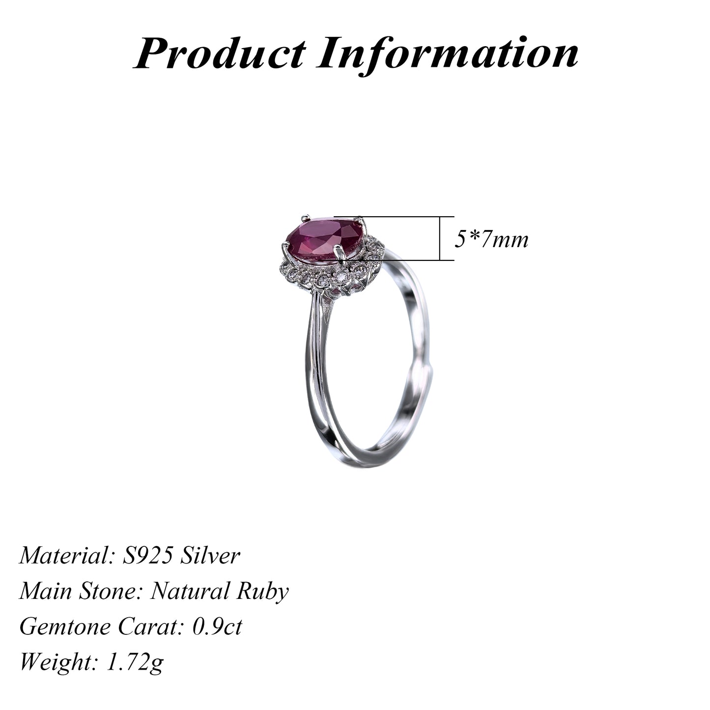 Charming Rhodium Plated Silver 925 Jewelry Natural Ruby Ring