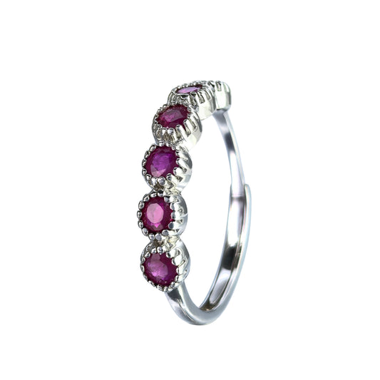 Exquisite Rhodium Plated 925 Silver Jewelry Natural Ruby Ring