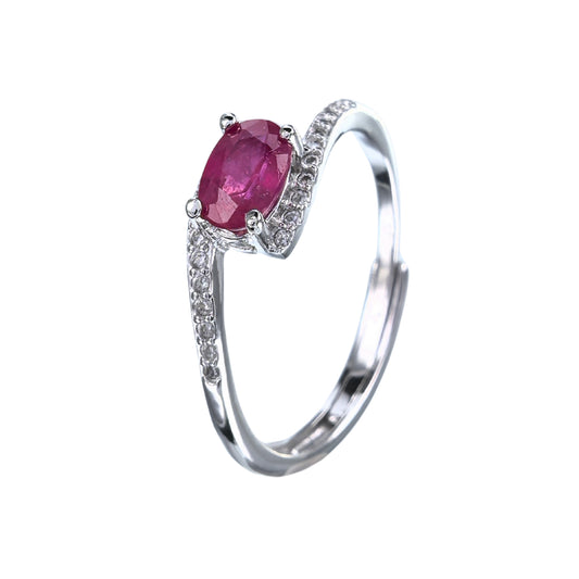 Elegant Rhodium Plated 925 Sterling Silver Natural Ruby Ring