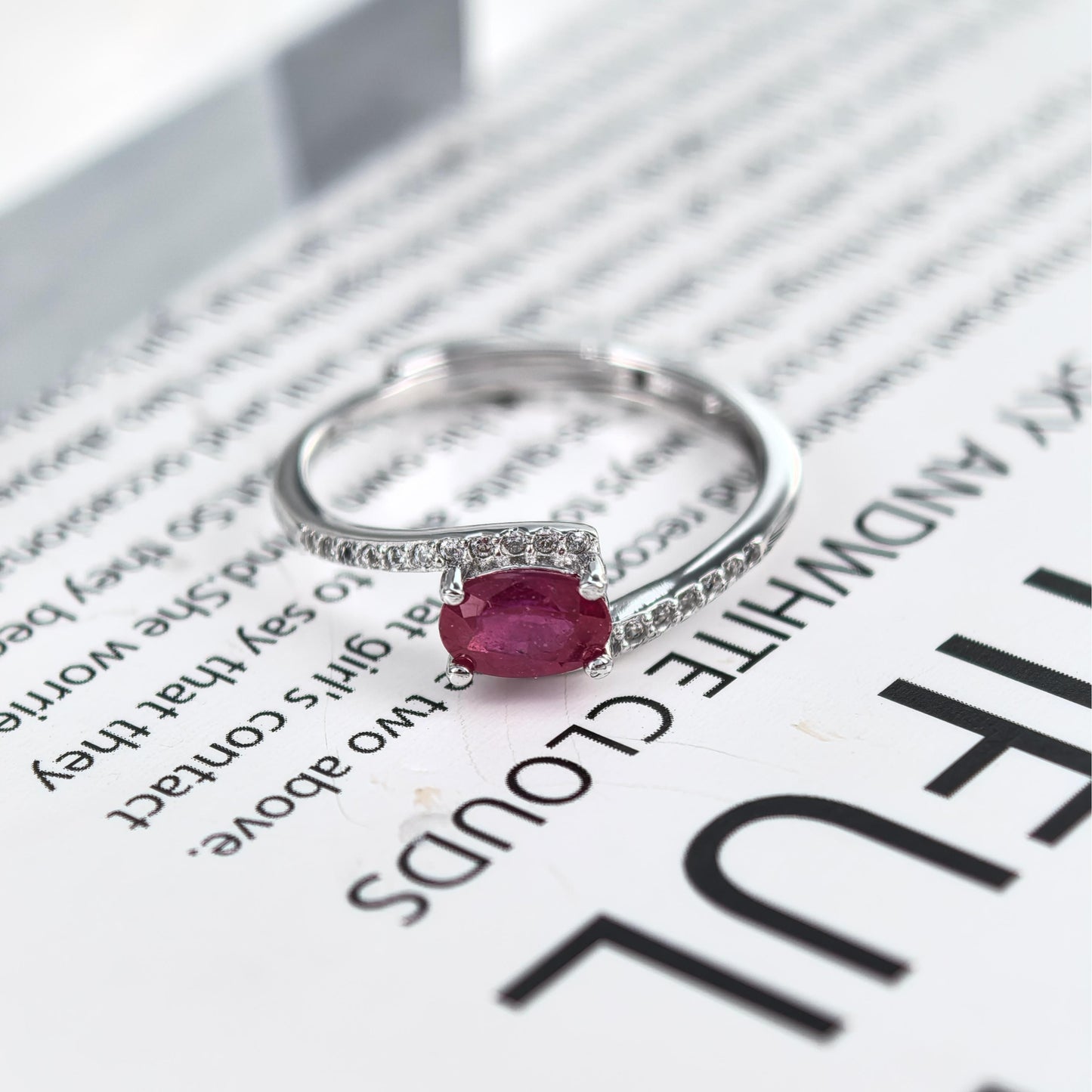 Elegant Rhodium Plated 925 Sterling Silver Natural Ruby Ring