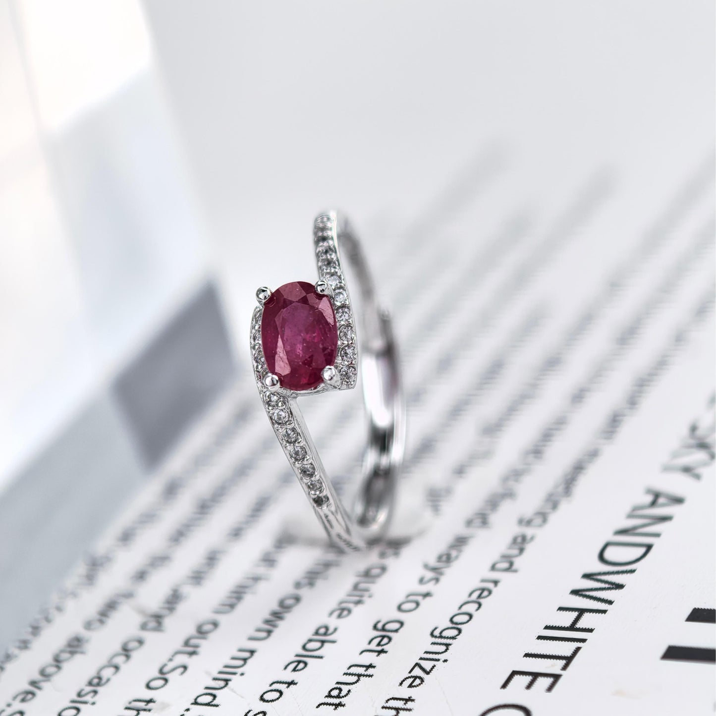 Elegant Rhodium Plated 925 Sterling Silver Natural Ruby Ring