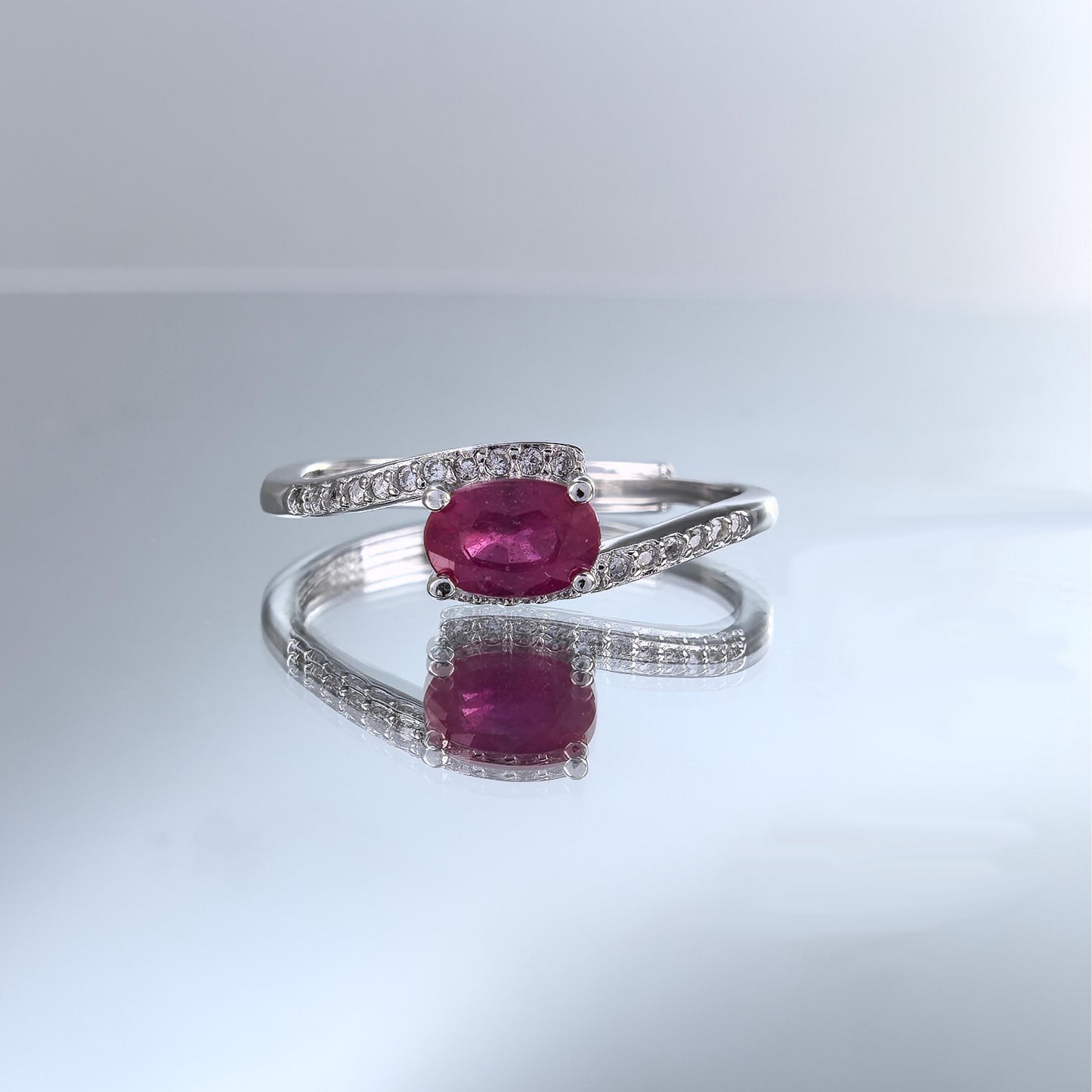 Elegant Rhodium Plated 925 Sterling Silver Natural Ruby Ring