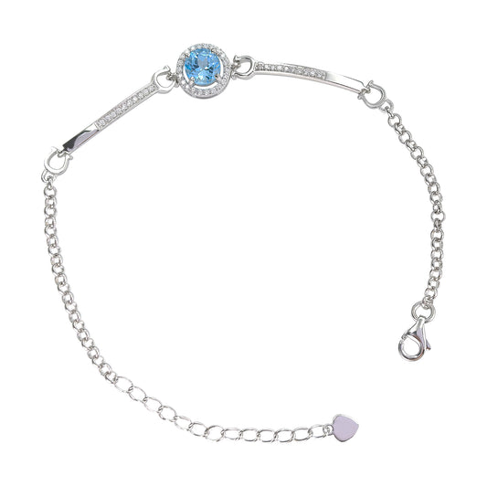 Sparkling Rhodium Plated Silver 925 Jewelry Natural Swiss Blue Topaz Bracelet