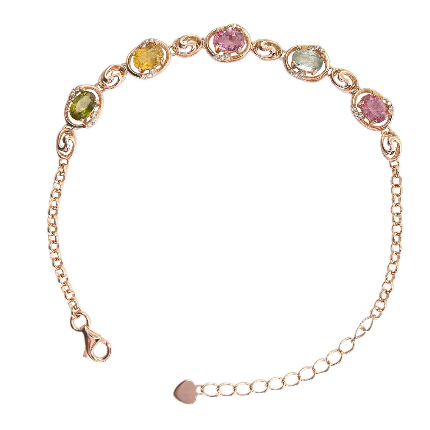 925 Sterling Silver Rose Gold Plated Natural Tourmaline Bracelet