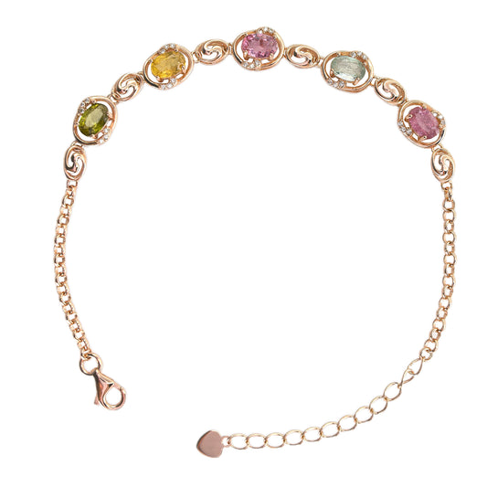 Dazzling Rose Gold Plated 925 Sterling Silver Natural Tourmaline Bracelet