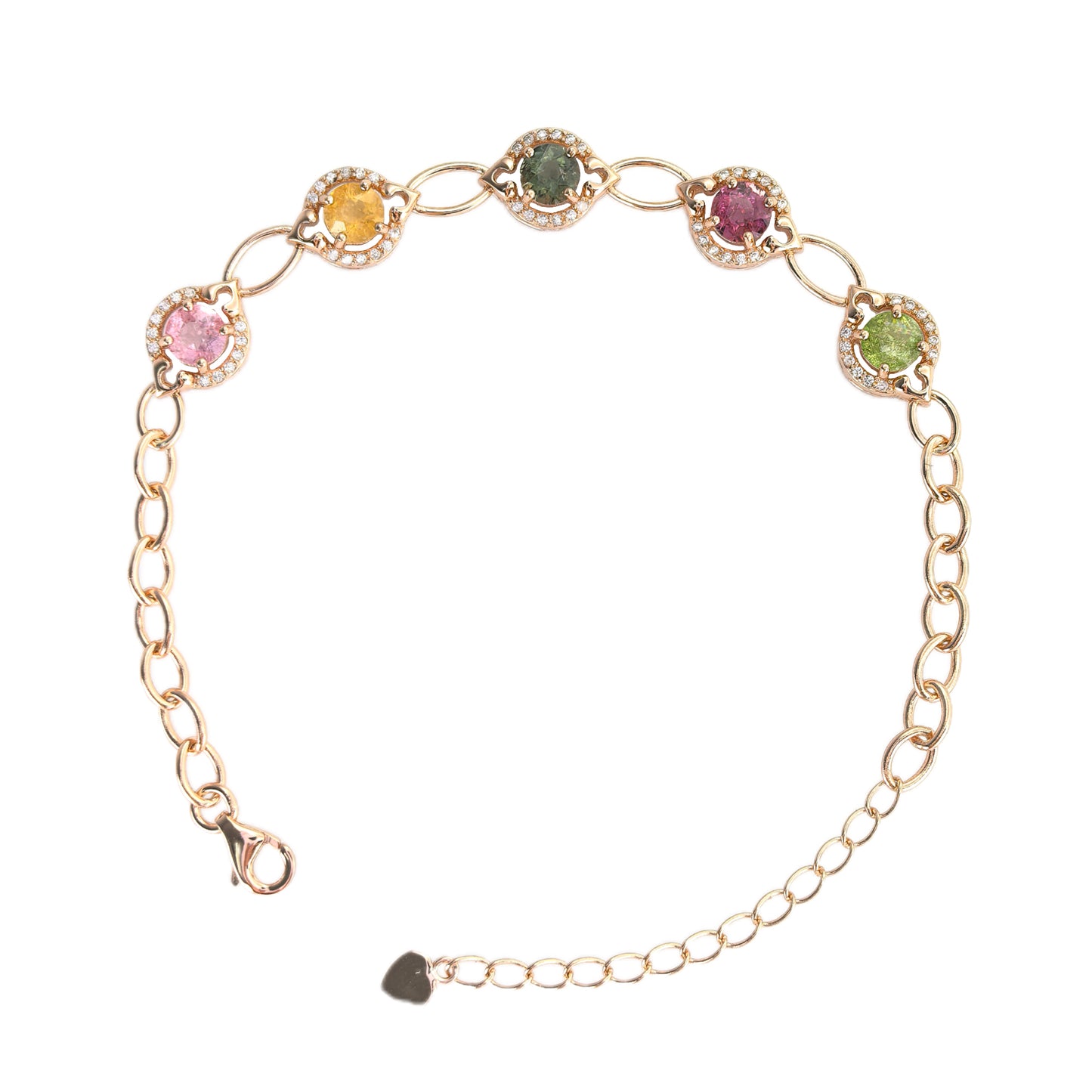 925 Sterling Silver Natural Tourmaline Bracelet Rose Gold Plated Trendy Design for Women's Daily Wear Party or Wedding Gift