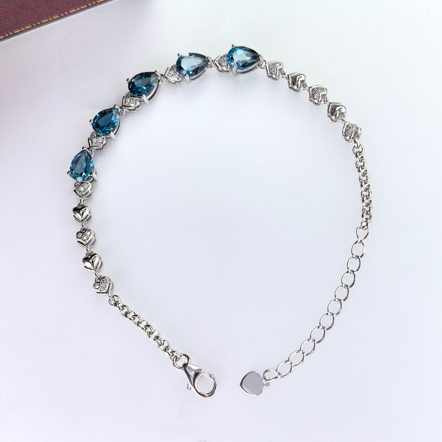 Elegant Rhodium Plated Silver 925 Jewelry Natural London Blue Topaz Bracelet