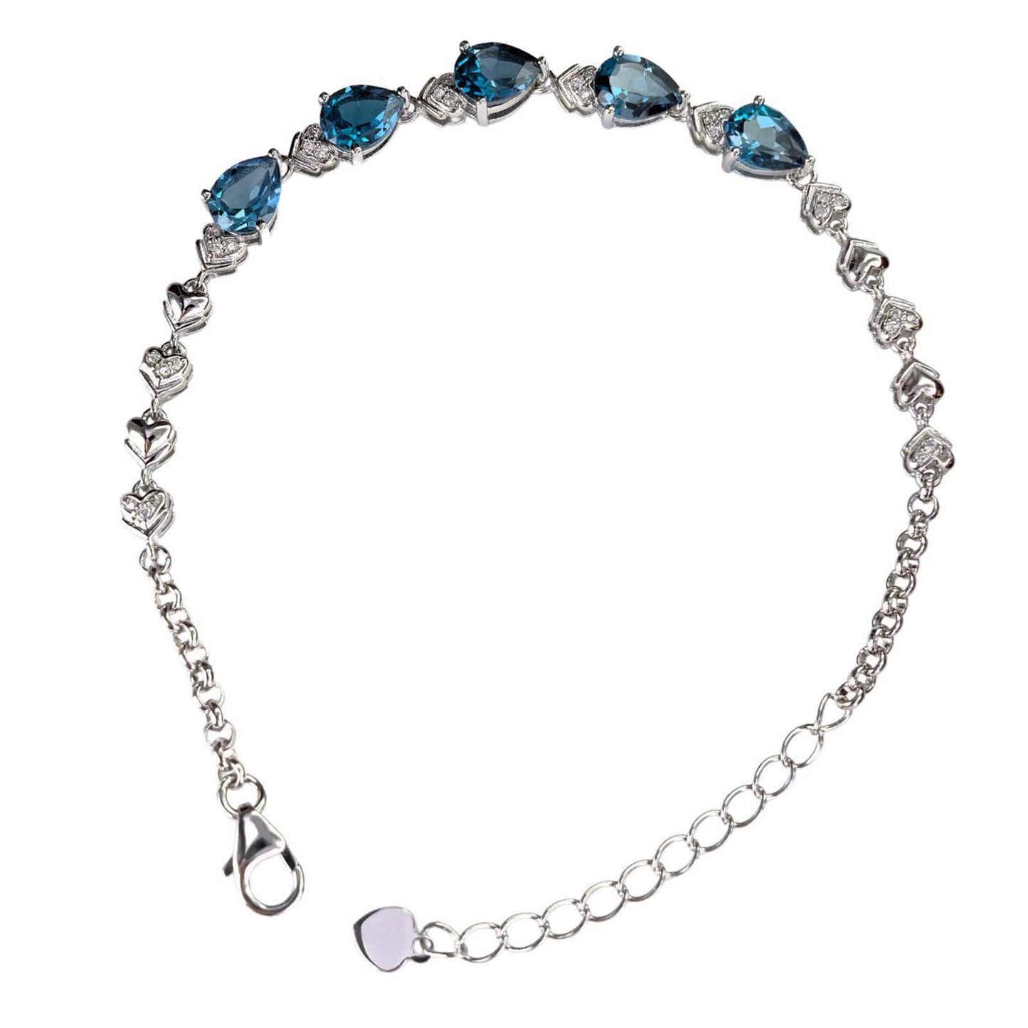 Elegant Rhodium Plated Silver 925 Jewelry Natural London Blue Topaz Bracelet