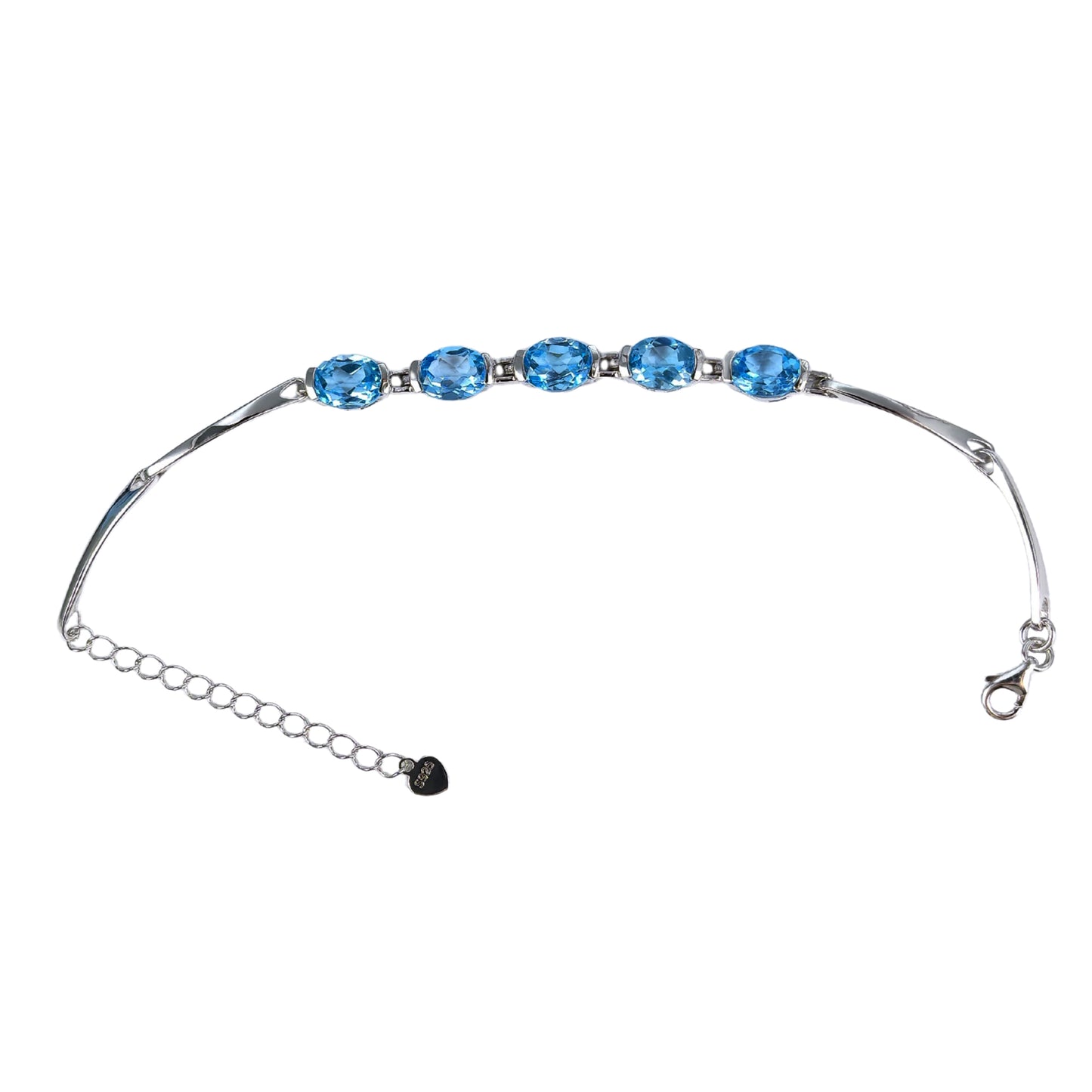 Elegant Rhodium Plated Silver 925 Jewelry Natural Swiss Blue Topaz Bracelet