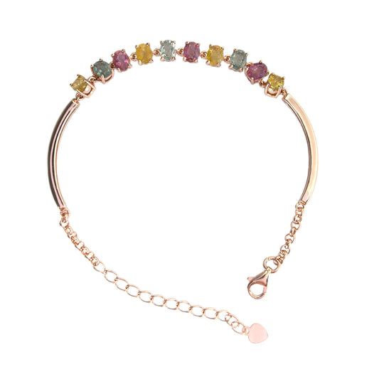 Gorgeous Rose Gold Plated 925 Sterling Silver Natural Tourmaline Bracelet