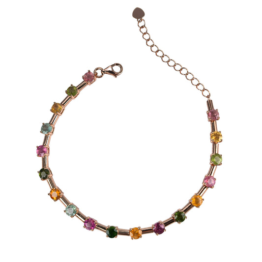 Elegant Rose Gold Plated Silver 925 Jewelry Natural Tourmaline Bracelet