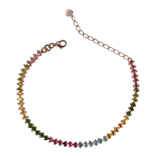 Delicate Rose Gold Plated 925 Silver Jewelry Natural Tourmaline Bracelet