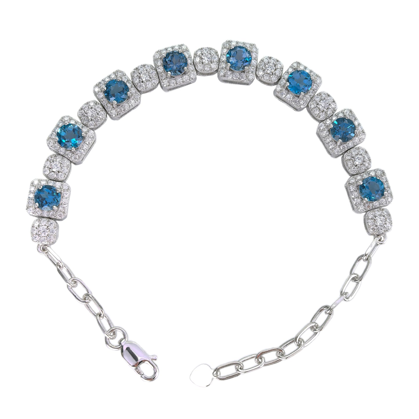 Noble Rhodium Plated 925 Silver Jewelry Natural London Blue Topaz Bracelet