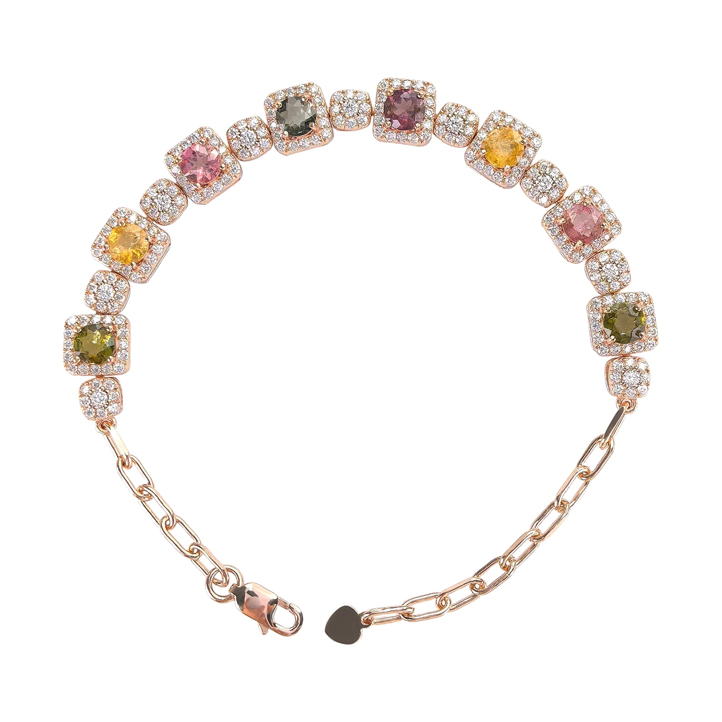 Delicate Rose Gold Plated 925 Silver Jewelry Natural Tourmaline Bracelet