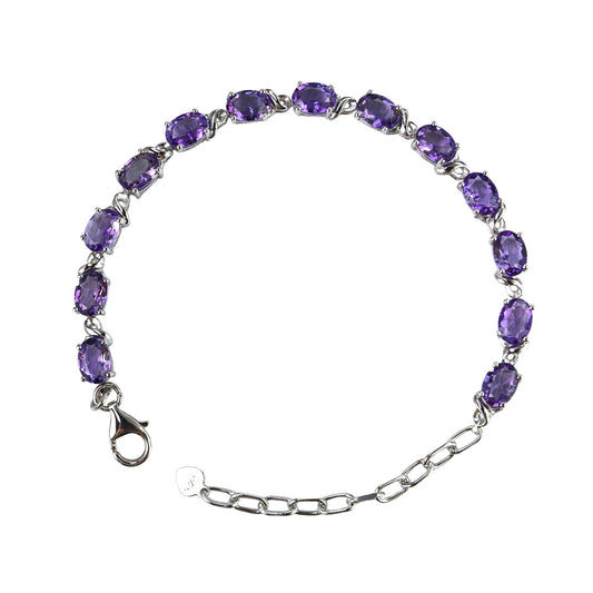 Charming Rhodium Plated Silver 925 Jewelry Natural Amethyst Bracelet
