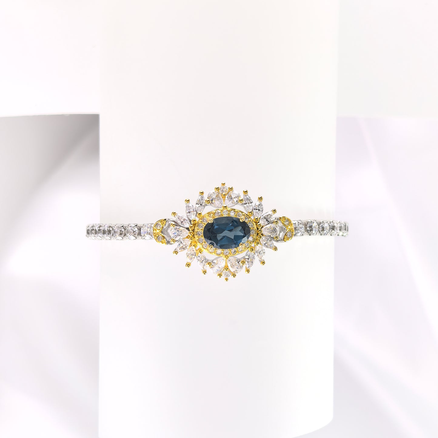Brilliant Rhodium Plated Sterling Silver 925 Natural London Blue Topaz Bracelet