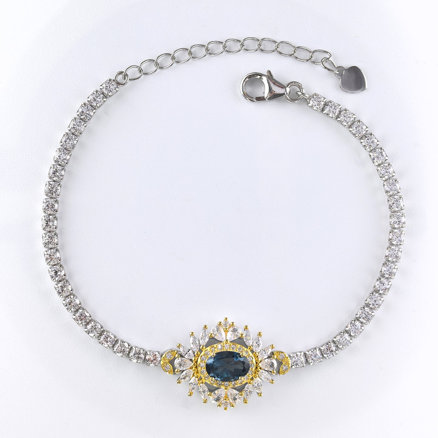 Brilliant Rhodium Plated Sterling Silver 925 Natural London Blue Topaz Bracelet