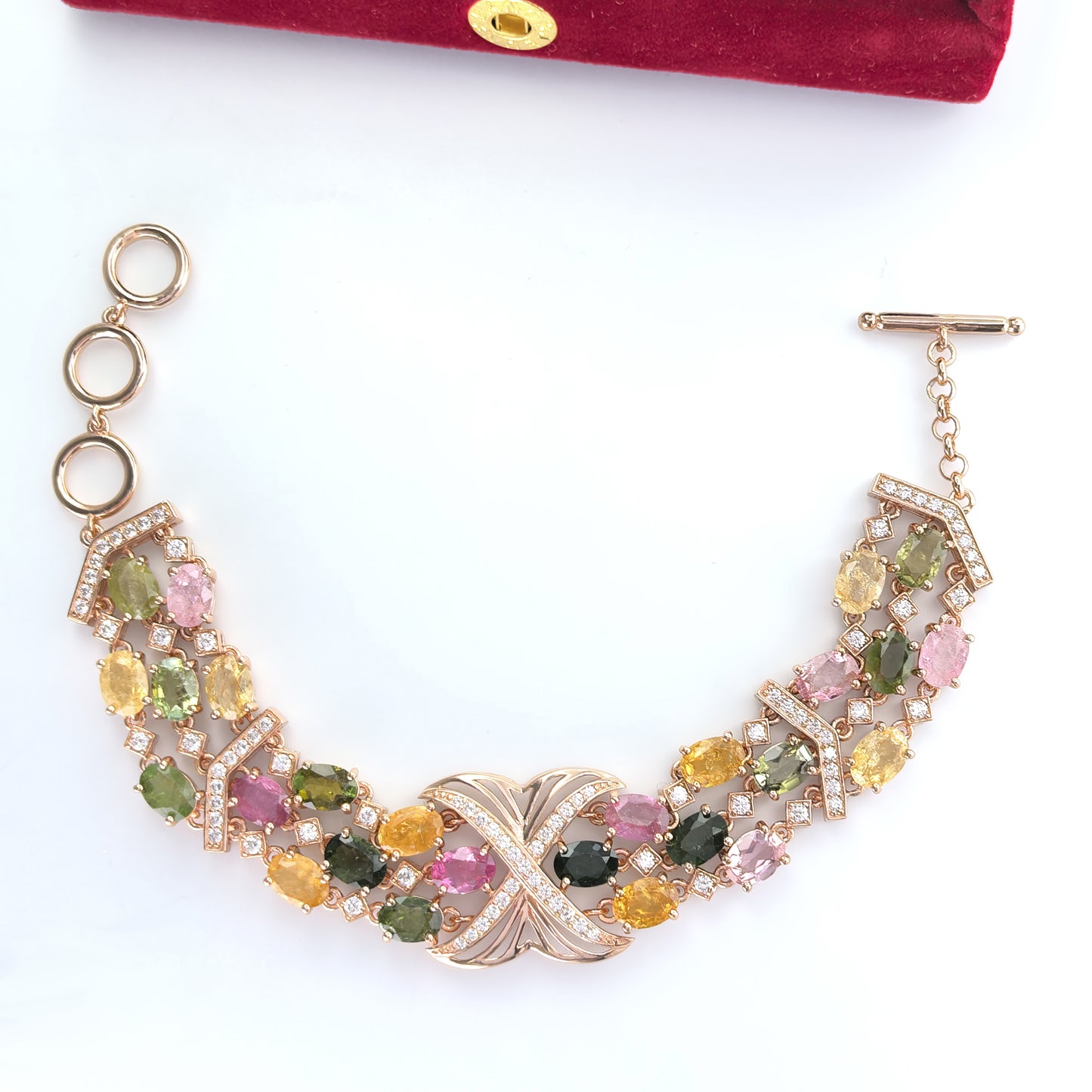 Luxurious Rose Gold Plated 925 Sterling Silver Natural Tourmaline Bracelet