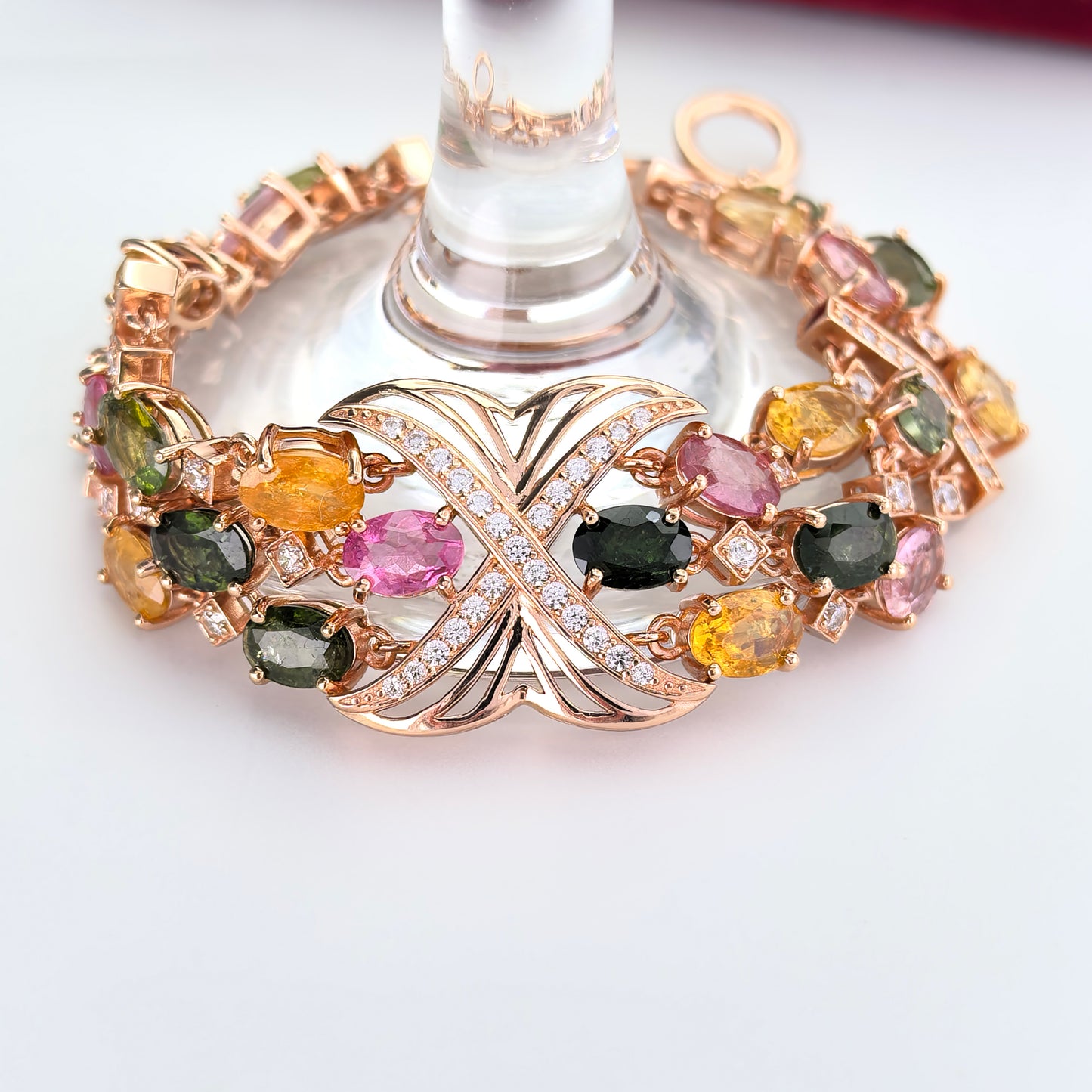 Luxurious Rose Gold Plated 925 Sterling Silver Natural Tourmaline Bracelet
