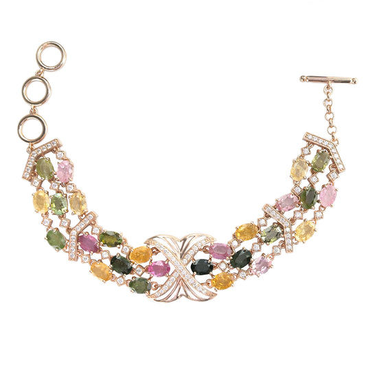 Luxurious Rose Gold Plated 925 Sterling Silver Natural Tourmaline Bracelet